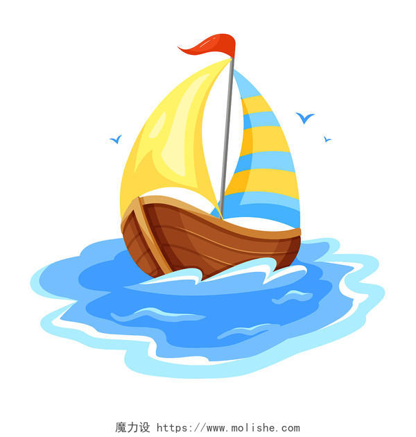 卡通海上帆船帆船元素出行psd素材